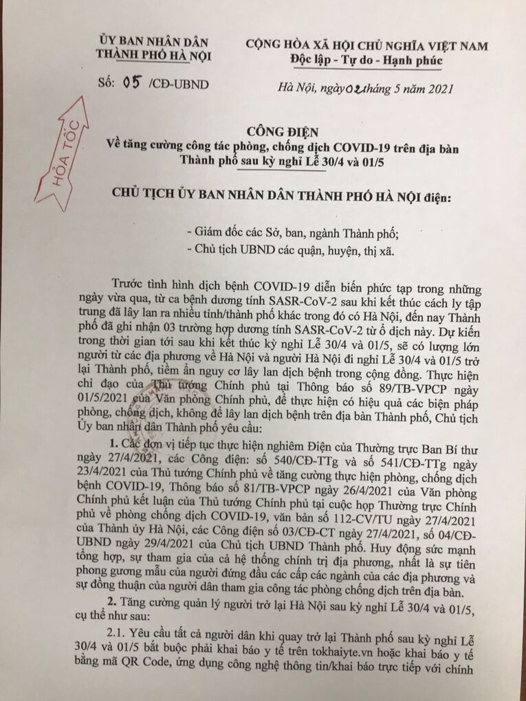 Toàn dân đồng lòng nghiêm túc thực hiện việc tăng cường công tác phòng, chống dịch Covid-19 sau kỳ nghỉ lễ 30/4 và 01/5