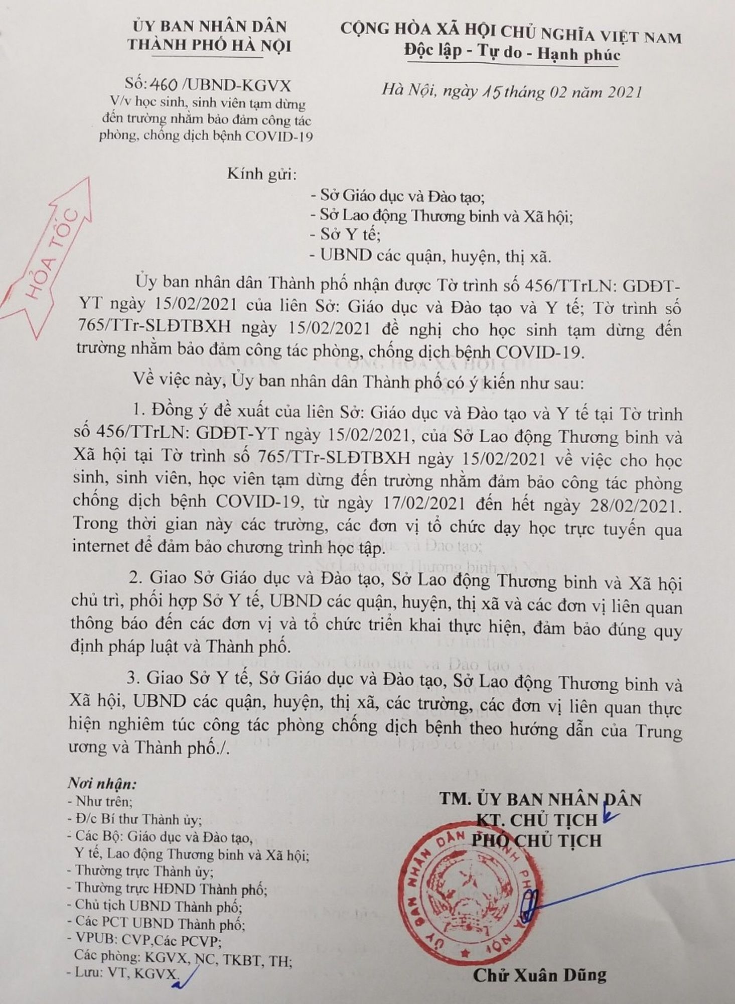 Trường TH Ba Đình thông báo về việc học sinh tạm dừng đến trường để đảm bảo công tác phòng chống dịch COVID - 19