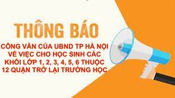UBND Thành phố Hà Nội: Công văn cho học sinh các khối lớp 1, 2, 3, 4, 5, 6 thuộc 12 quận trở lại trường học