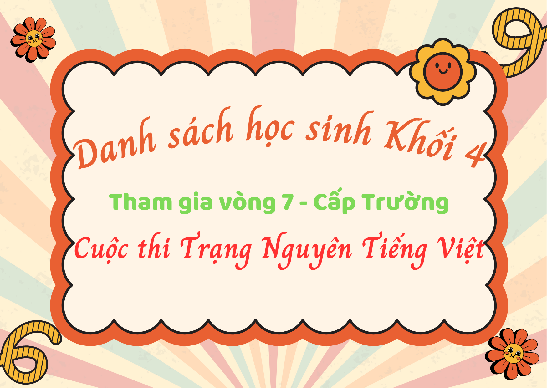 Danh sách học sinh Khối 4 tham gia Vòng 7 – Cấp Trường Cuộc thi Trạng Nguyên Tiếng Việt