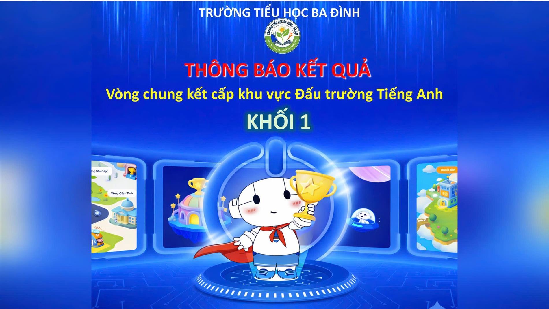 Trường Tiểu học Ba Đình thông báo kết quả Vòng Chung kết cấp khu vực Sân chơi Đấu trường VioEdu – môn Tiếng Anh - năm học 2025 – 2026 – KHỐI 1