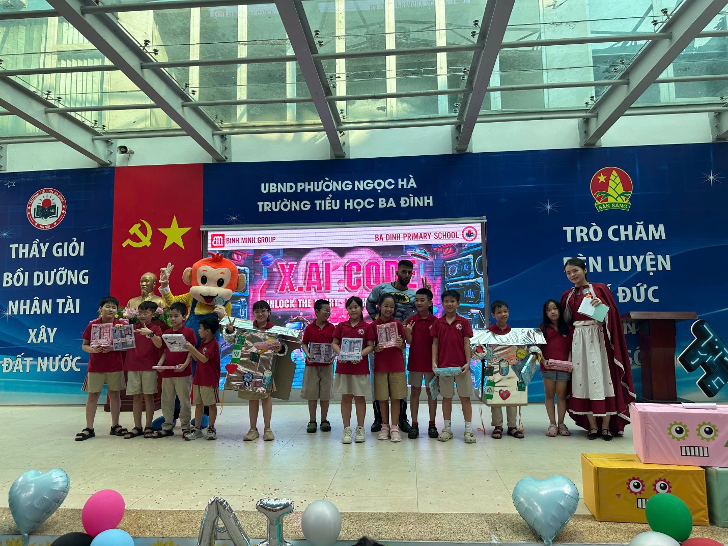 A group of people standing in a room with a group of people holding objects

AI-generated content may be incorrect.