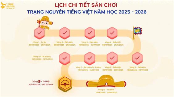TrườngTiểu học Ba Đình Thông báo Lịch thi Sân chơi Trạng Nguyên Tiếng Việt năm học 2025 – 2026: Vòng 9 – Thi Hội dành cho  khối 1 – 2 - 3