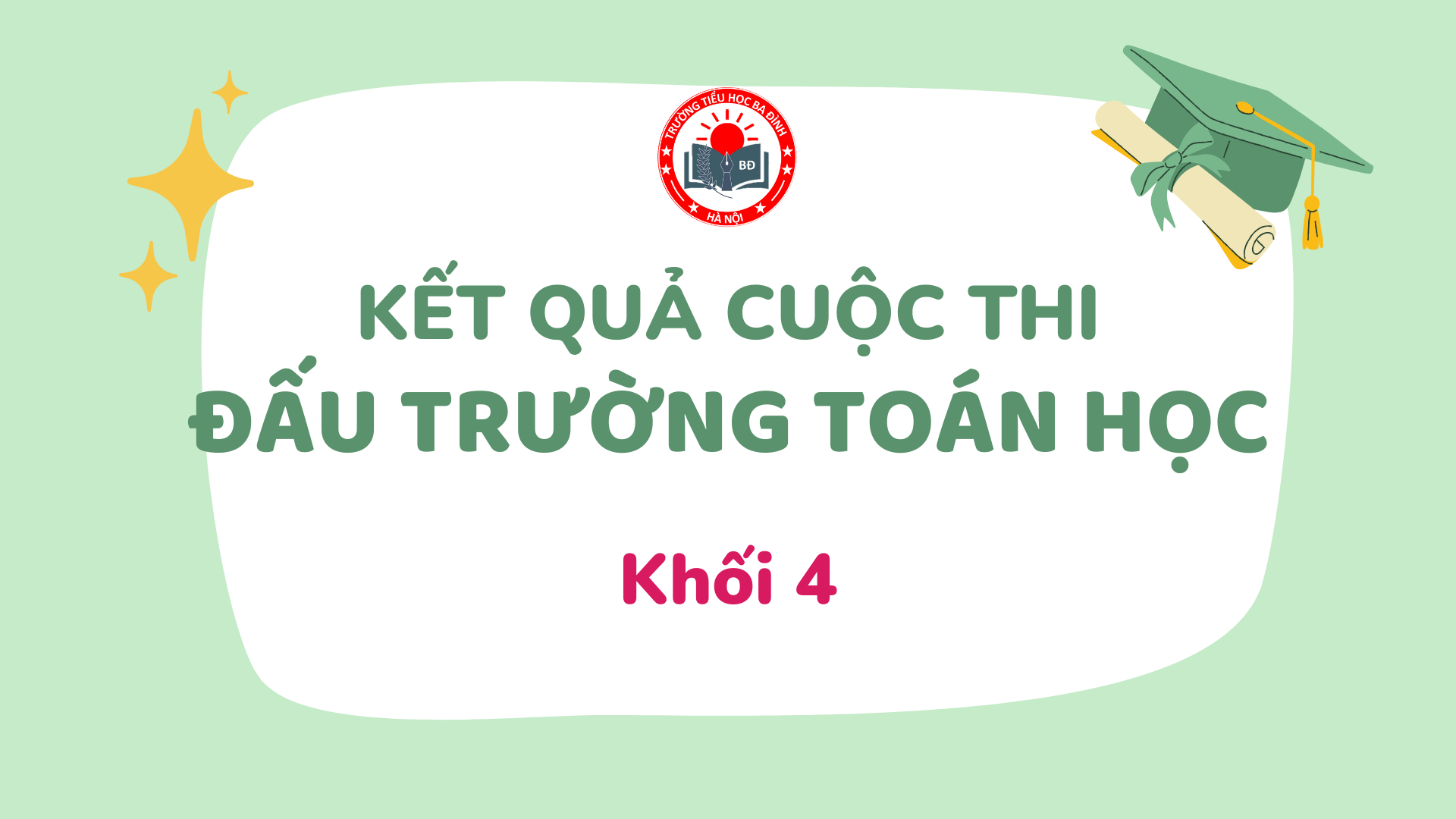 Trường Tiểu học Ba Đình thông báo kết quả cuộc thi Đấu trường Toán học và Tiếng Anh cấp trường – Môn Toán năm học 2024 - 2025 dành cho Khối 4