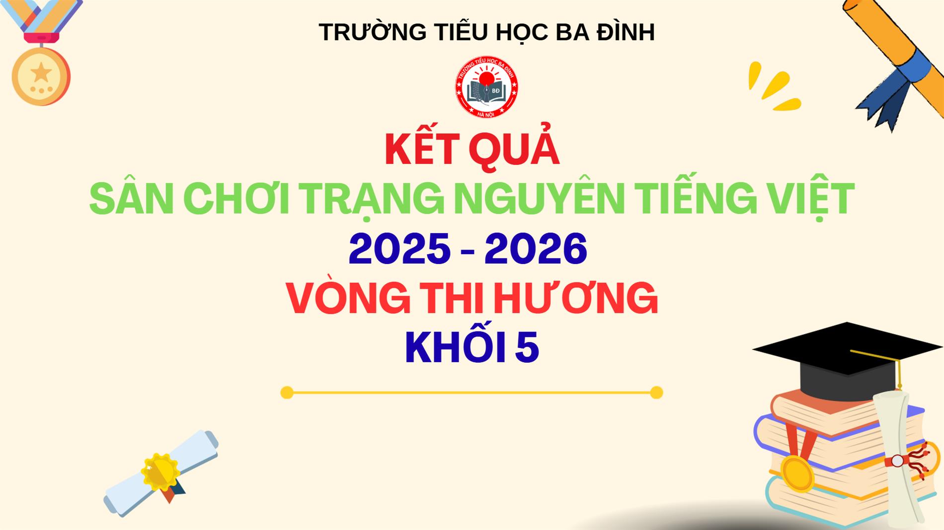Trường Tiểu học Ba Đình thông báo kết quả Sân chơi Trạng Nguyên Tiếng Việt năm học 2025 - 2026 - Vòng thi Hương - Khối 5