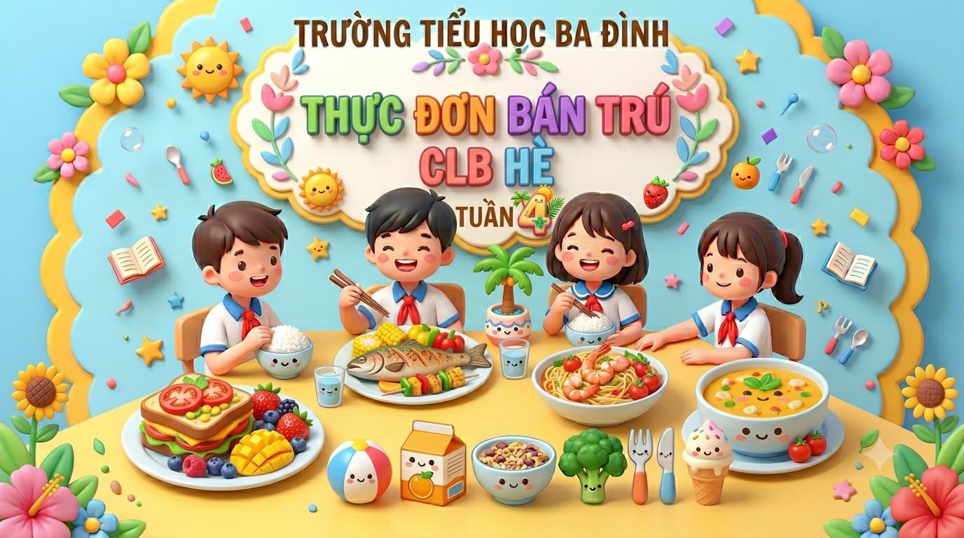 Thực đơn bán trú CLB hè tuần 4 (áp dụng từ 3/8/2026 đến 6/8/2026)